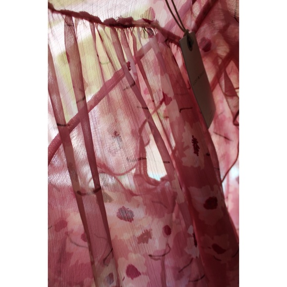 Lucky Brand Mauve Pink Boho Semi Sheer Floral Print Top Ruffle Detailing FLAW - Picture 10 of 11